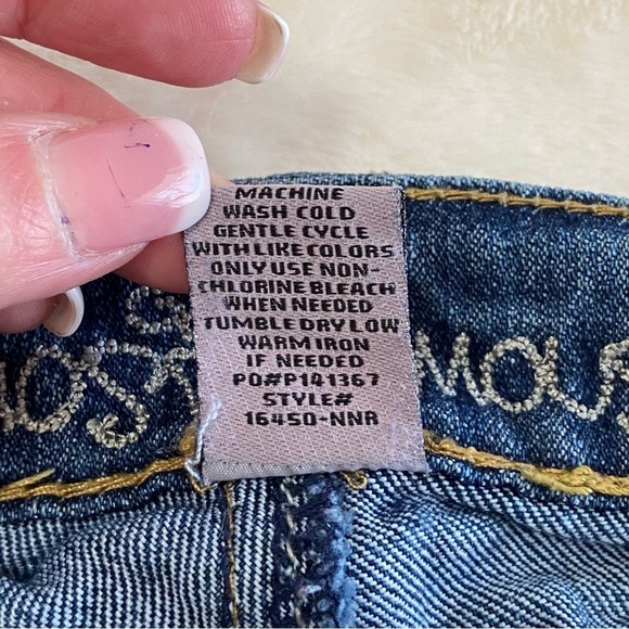 ALMOST FAMOUS / Dark Washed Factory Distressing Boot Cut Mid Rise Jeans Size 9 - Picture 4 of 11